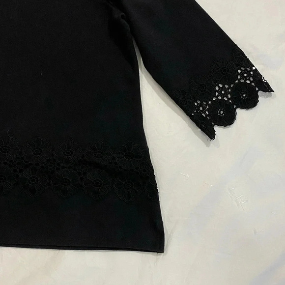 -  Talbots women’s black scalloped sleeve whitchy black floral lace goth XLP - Picture 7 of 12